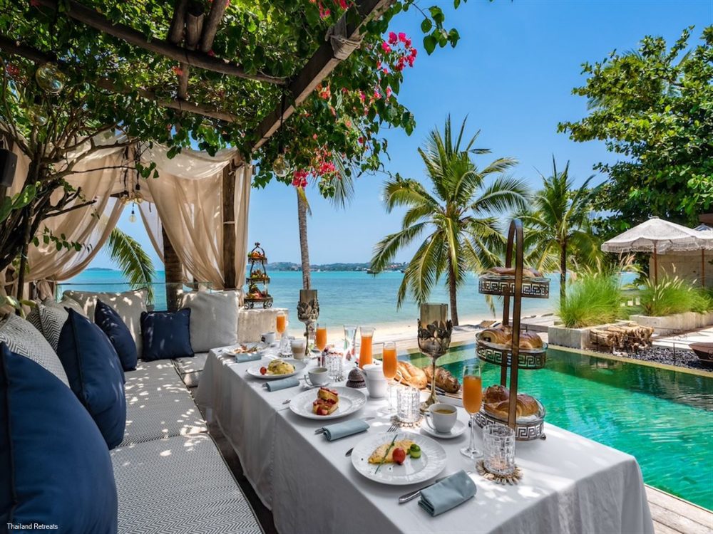 Breakfast beside the beachfront pool at Odyssey Luxury Beachfront Mansion, Bophut, Koh Samui Breakfast beside the beachfront pool at Odyssey Luxury Beachfront Mansion, Bophut, Koh Samui