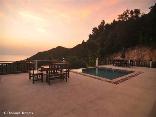 A 3 double bedroom hillside retreat villa with breathtaking views over Haad Salad Bay with dramatic jungle cliffs and national Marine Park views