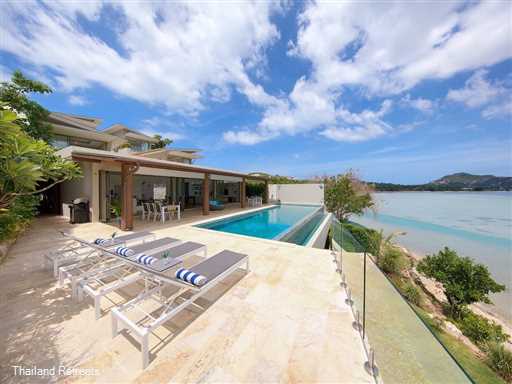 <p>Villa Manta is a modern tropical and 3-4 bedroom luxury Koh Samui holiday villa set in a breathtaking waterfront position in the north east of Koh Samui with stunning views over the bay and neighbouring islands. Access to the beach. Pool table. <span style="font-size: 10pt;"><strong><span style="color: #000080;">Reduced rates for 3 bedroom occupancy only.</span></strong></span></p>