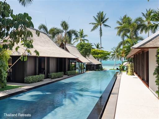<p>Villa Akatsuki is a high end luxury beachfront Koh Samui holiday villa with 3 family suites and 2 guest bedrooms sleeping up to 15. Features include, gym, spa, theatre room, ping pong, beach volleyball and use of kayaks.<span style="font-size: 10pt;"><strong><span style="color: #000080;"> Reduced rates for 1,2,3 and 4 bedroom occupancy with exclusive use of the villa.</span></strong></span></p>